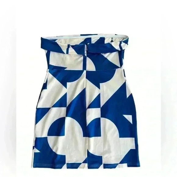 Hello Molly Blue Cubism Mini Party Club Strapless Halter Dress Size 12 - Picture 3 of 8